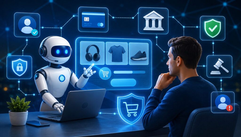 AI assistant securely completing an online purchase for a customer