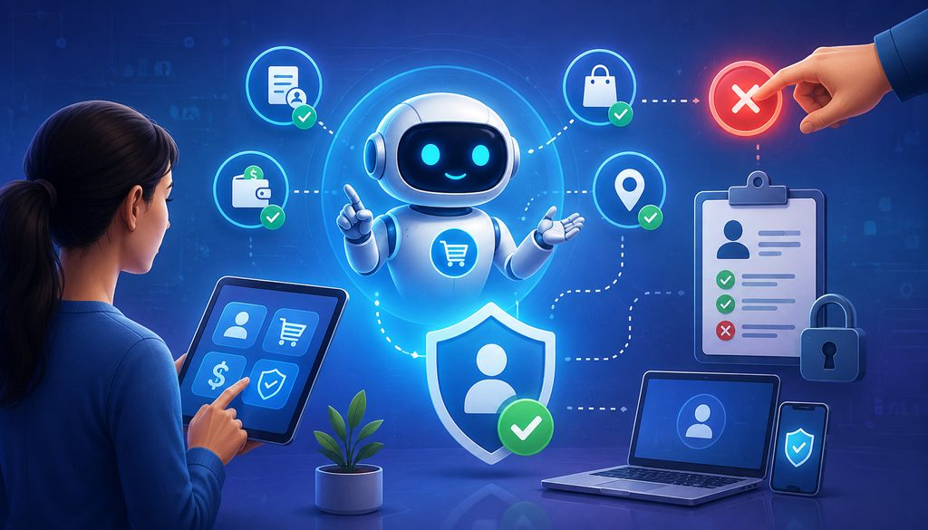 AI agent mandate controls showing customer intent, permissions, limits, and revocation