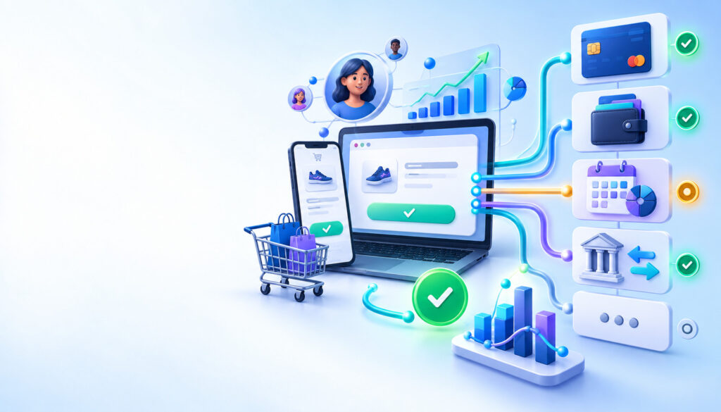 Checkout payment method mix showing cards, digital wallets, BNPL, and bank payment options for ecommerce checkout