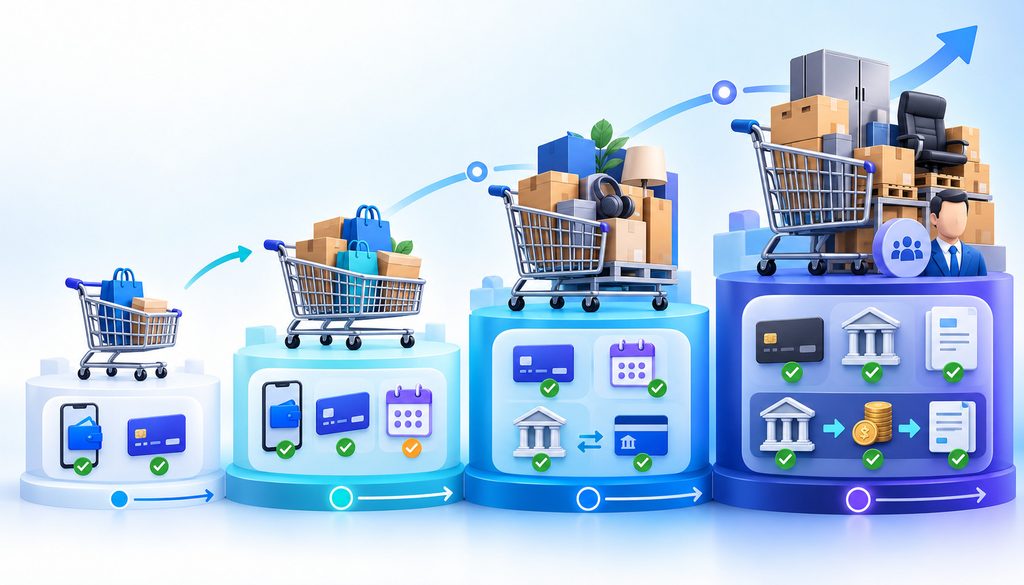 Which payment methods to offer online by ticket size including wallets, cards, BNPL, and bank payments